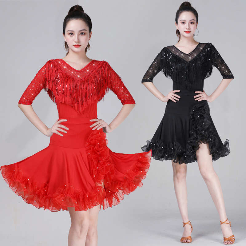 广场舞服装新款成人拉丁舞蹈服摩登舞三步踩吉特巴舞蹈裙套装