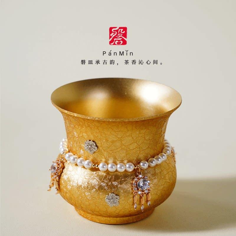 磐皿|银梅黄铜建水冰裂纹复古功夫茶具茶道配件废水盂杯洗纯手工