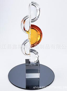 轻奢风错位橙色圆圆水晶摆件家居客厅民宿别墅电视柜软装艺术品