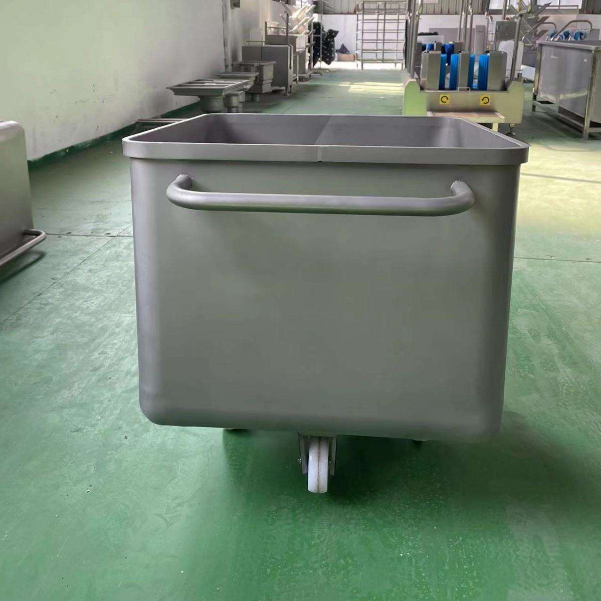 【食品级304不锈钢 200L移动肉料车 商用厨房方桶车 屠宰场用