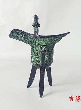 青铜器凤鸟爵仿古摆件家居招财爵客厅办公室展柜复古摆设工艺品