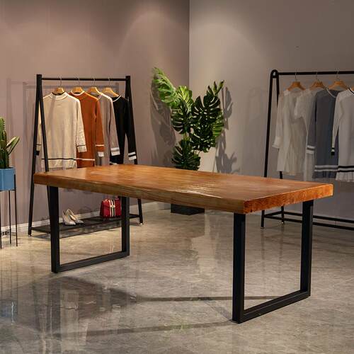 服装店大板实木展示桌复古工业风展示台落地展示架长条桌童装桌