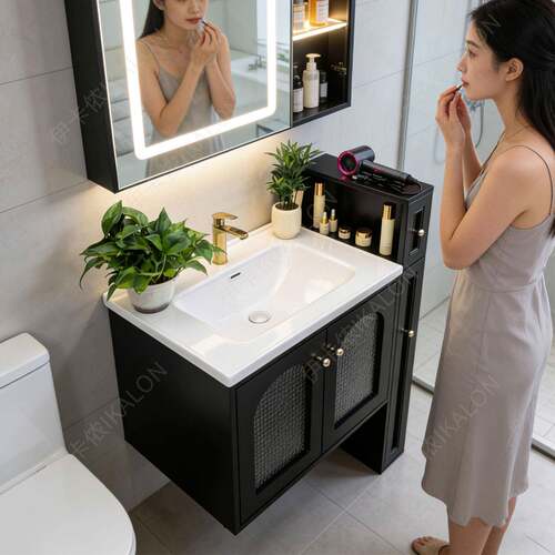 法式复古浴室柜组合半墙带拉篮侧边收纳陶瓷一体盆卫生间洗漱台