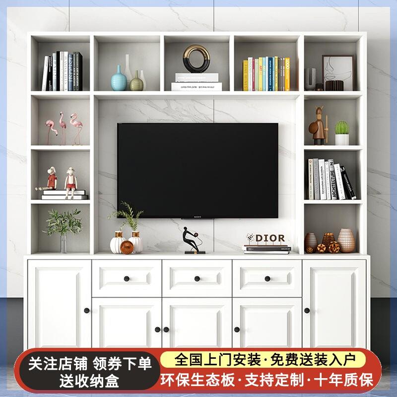 实木电视柜组合隔断柜一体背景墙柜客厅储物柜书柜小户型高款定制