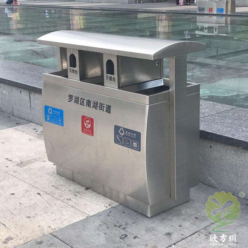 深圳罗湖火车站三分类连体不锈钢垃圾桶道路回收户外金属果皮箱