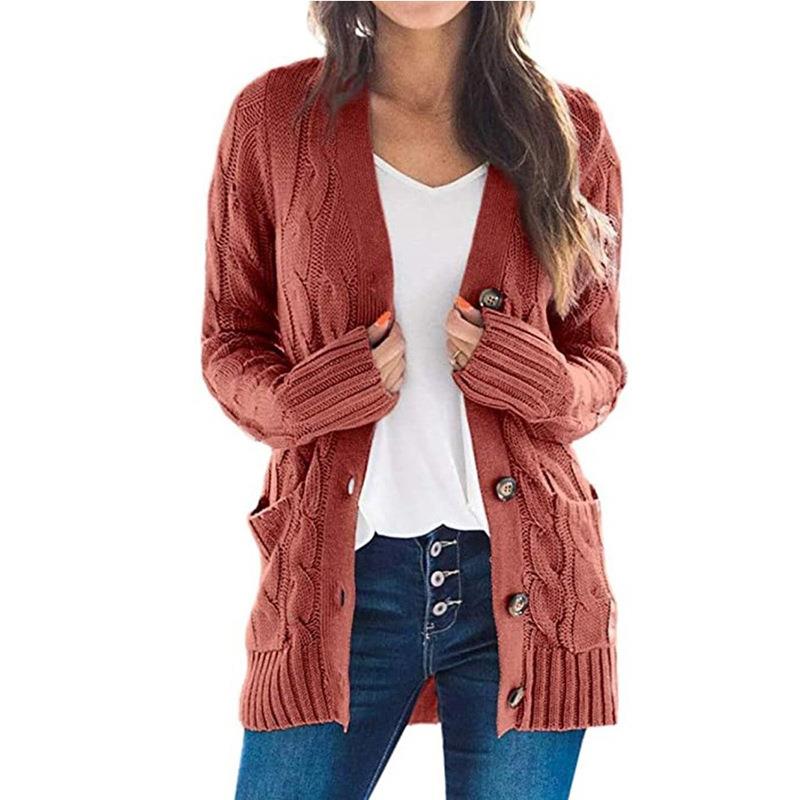 Sweater knitted womens cardigan sweater mid-length size