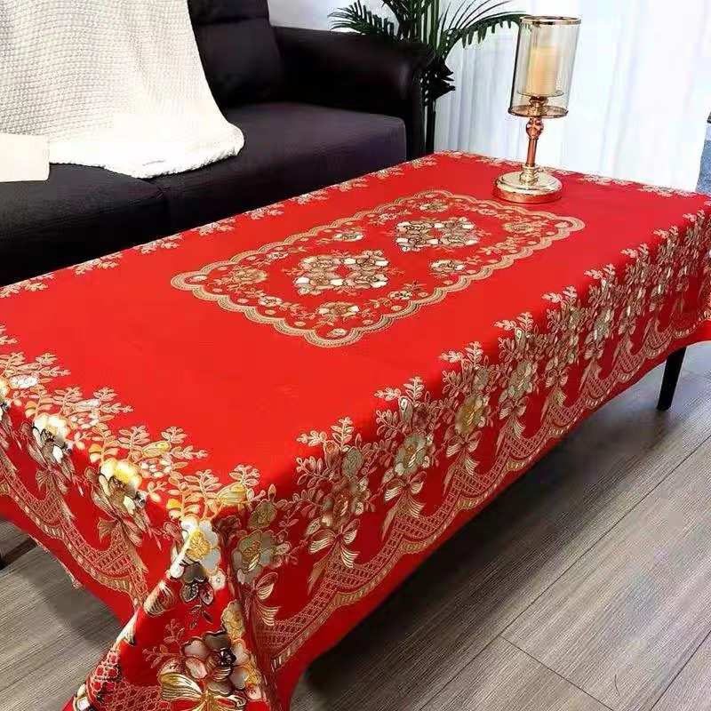 红色烫金茶几桌布防水防油防烫免洗PVC不透明长方形喜庆新款2023