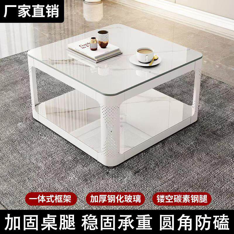 茶几客厅家用双层边几正方形小方桌钢化玻璃角几茶台会客茶水桌子