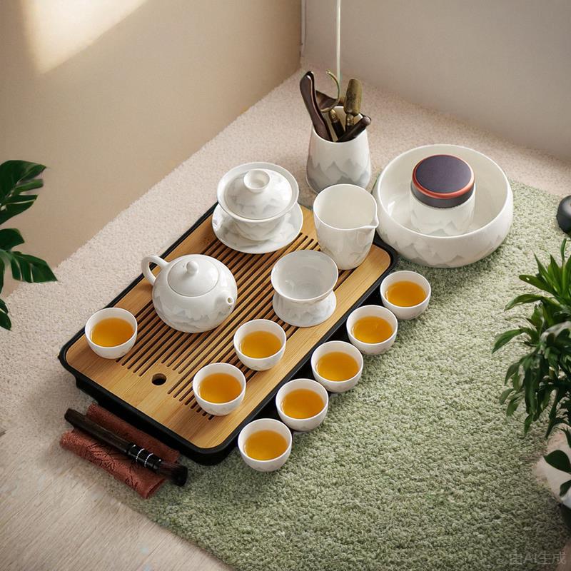 德化白瓷功夫茶具套组家用客厅高档轻奢盖碗茶杯陶瓷泡茶壶办公室
