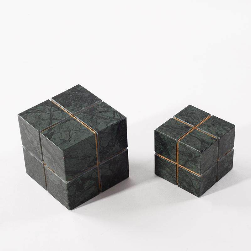 现代轻奢几何摆件大理石魔方工艺品客厅茶几陈设书房书桌装饰摆件