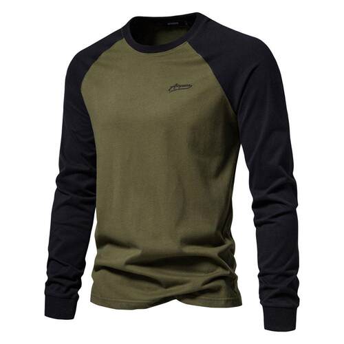 Men Sleeve Shirt Color Block Crewneck Casual Layering Tee