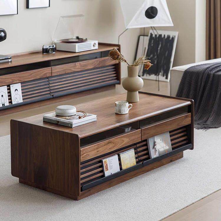简约北美黑胡桃木实木茶几日式小户型客厅樱桃木茶水桌电视柜组合