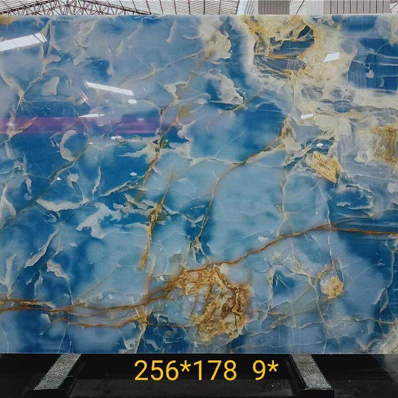 天然蓝玉透光大理石定制轻奢欧式电视背景墙别墅玄关屏风装饰石材