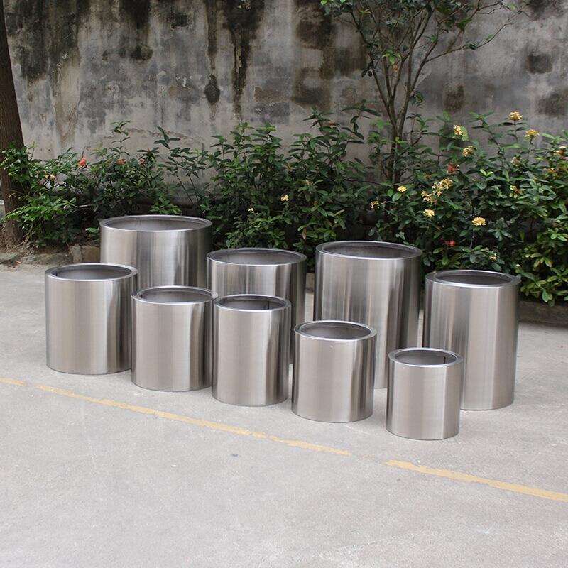 不锈钢花盆金属花器种植箱树池户外花箱拉丝金属花钵庭院景观花箱
