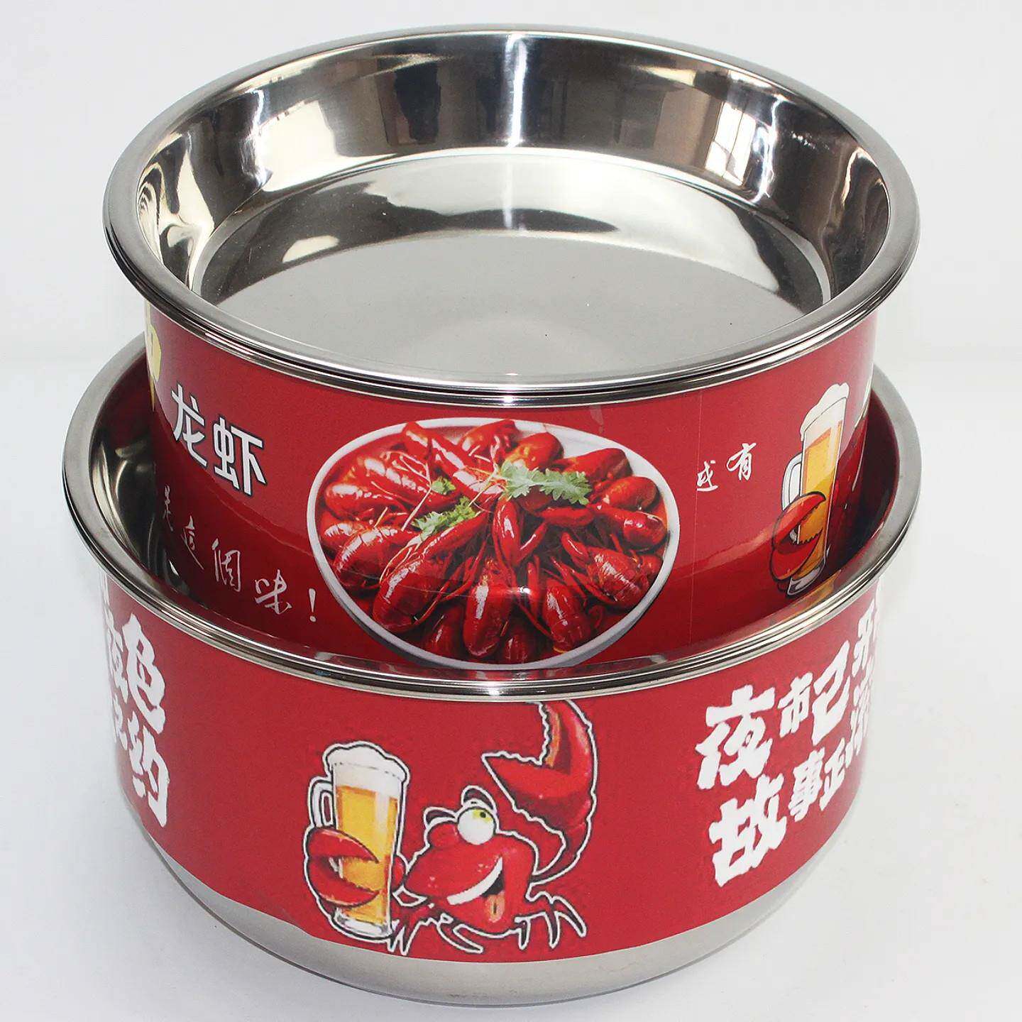 不锈钢龙虾桶小龙虾盘子汤锅汤菜两用夜色烧烤大排档特色餐具新品