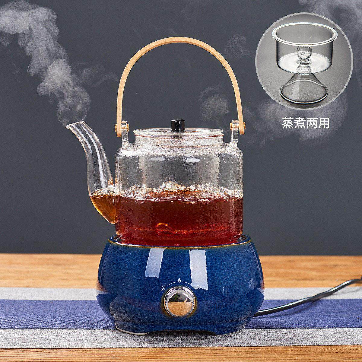 锤纹玻璃蒸煮茶壶两用双内胆煮茶器耐高温家用加厚大容量烧水单壶