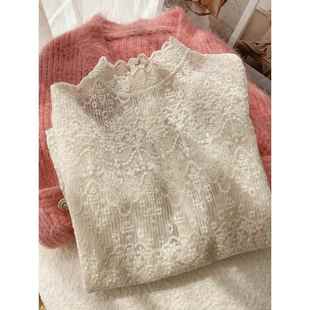 高级感内搭高档镂空网纱花边上衣1219e 女2025新款 长袖 蕾丝打底衫