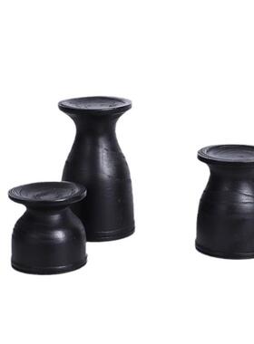 现代轻奢新中式黑色高档树脂几何抽象碳化烛台玄关桌面装饰摆件