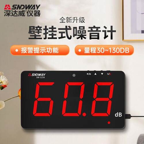 深达威SW-525A/526A挂壁式分贝仪大屏高精度家用噪音计噪声