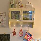 ins奶油格子置物架少女心家用柜子港风木质壁柜复古装 饰