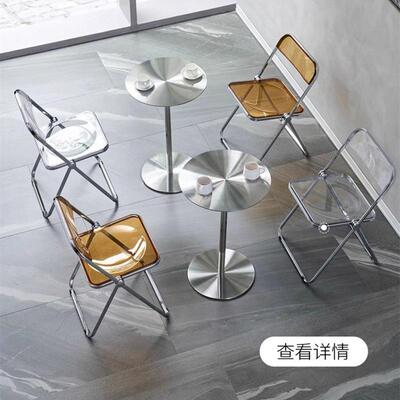 奶茶茶店不锈钢小圆桌桌子咖啡厅商休克息区亚力圆形餐见描述桌桌