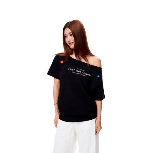 COLDSTONE 四时花境春夏印花花瓣斜肩短袖宽松休闲日常百搭夏季女