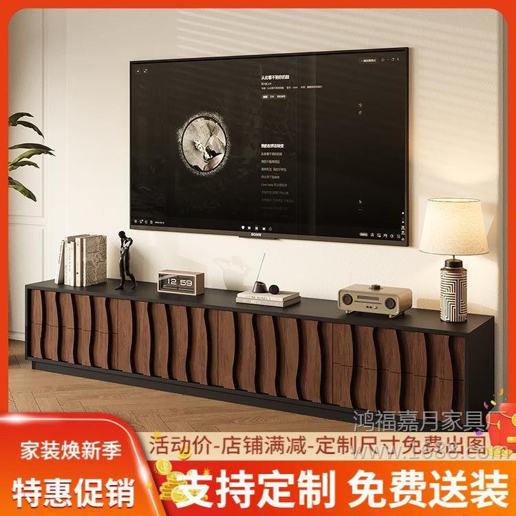 中古风新款客厅电视柜边柜茶几小户型组合收纳柜一体落地款可