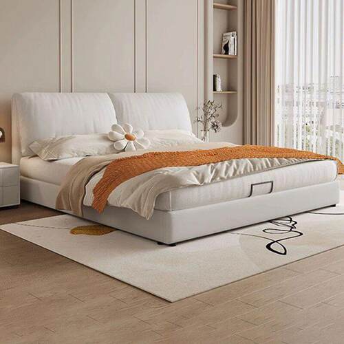 意式极简科技布艺床大象耳朵软包床轻奢网红款储物卧室双人真皮床