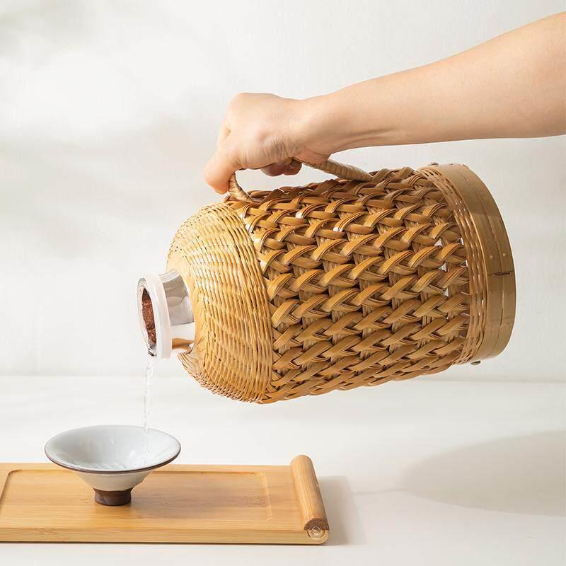 竹编热水瓶老式覆古玻璃内胆暖壶藤编开水瓶家用保温壶乡村热水壶