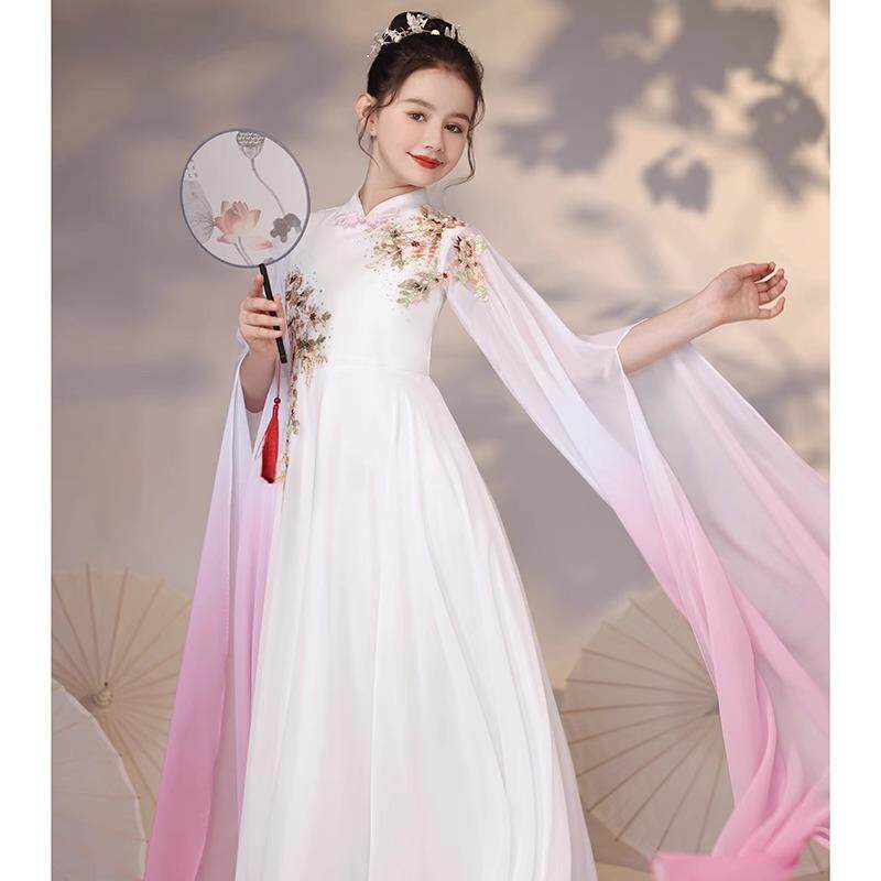 儿童古筝演出服秋超仙飘逸水袖女童民乐演奏礼服小女孩古筝服定制