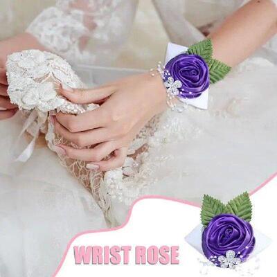 Wedding Wrist Flowers 4pcs Rose Prom Wrist Corsage Elegant