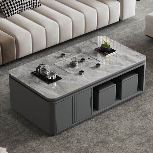 简约智能茶几客厅带烧水功能一体岩板功夫茶桌深灰色办公室泡茶台