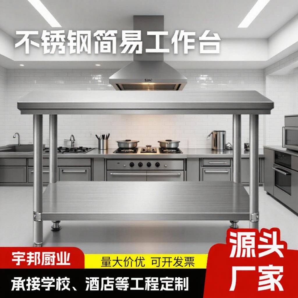特厚不锈钢工作台三层饭店厨房操作台商用橱柜打包打荷台案板