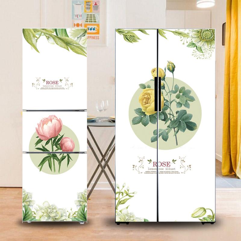 ins欧式花卉冰箱装饰贴画 翻新不透防水自粘立式空调/冰柜贴纸