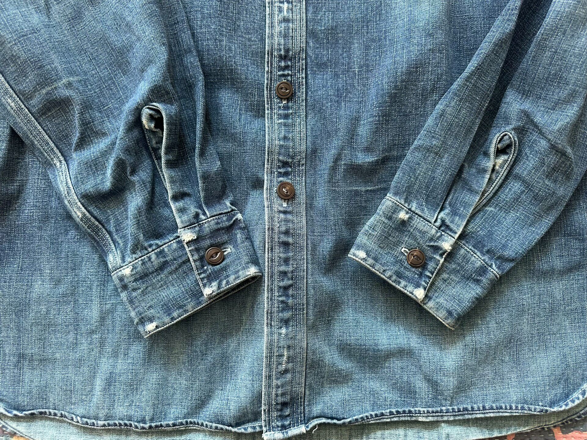 RRL Blue Distressed Denim Shirt — back