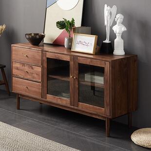 北欧实木餐边柜简约双门茶水柜黑胡桃木家用轻奢多功能收纳储物柜