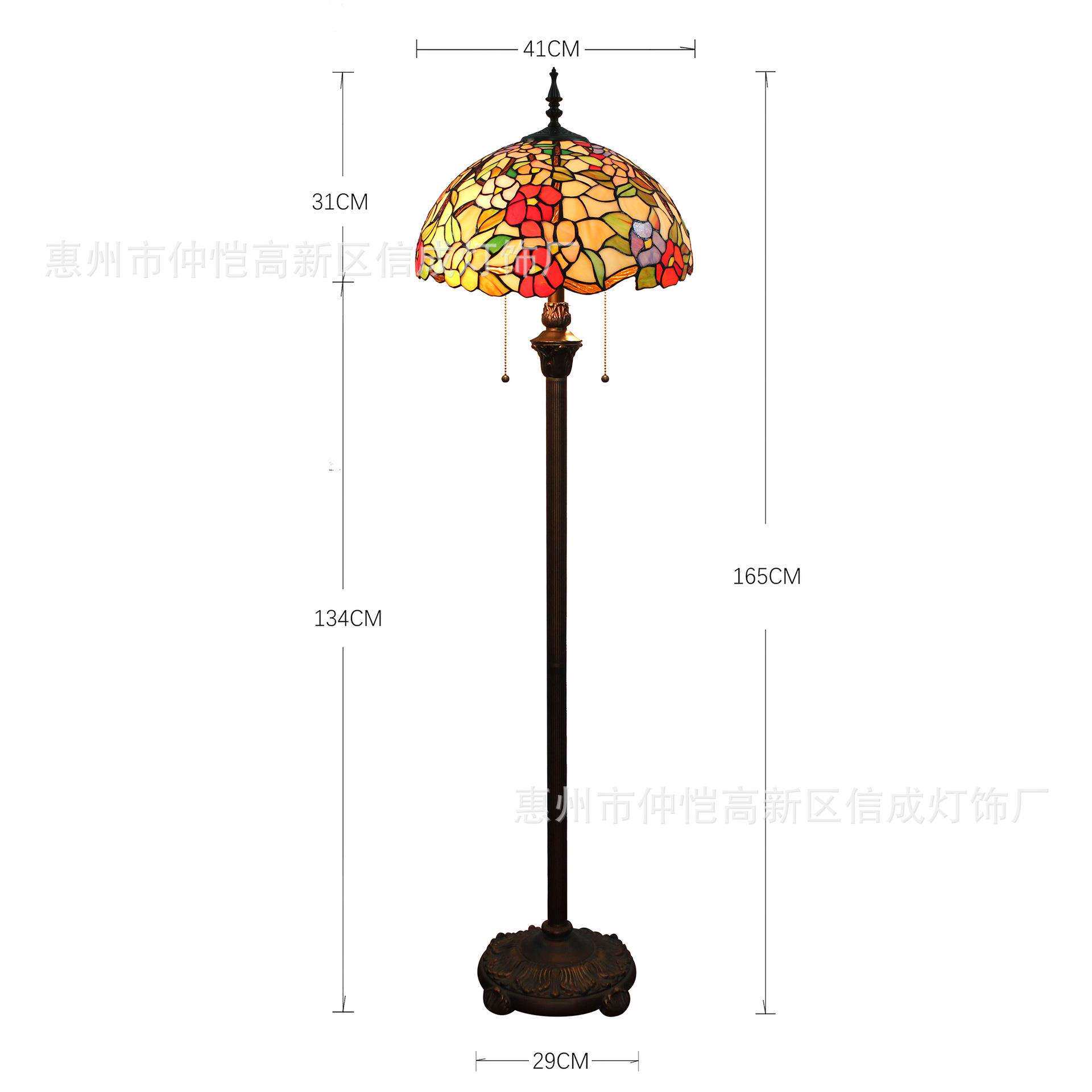 跨境蒂凡尼中式手工碎花餐厅酒吧咖啡厅卧室书房粉色玫瑰花落地灯