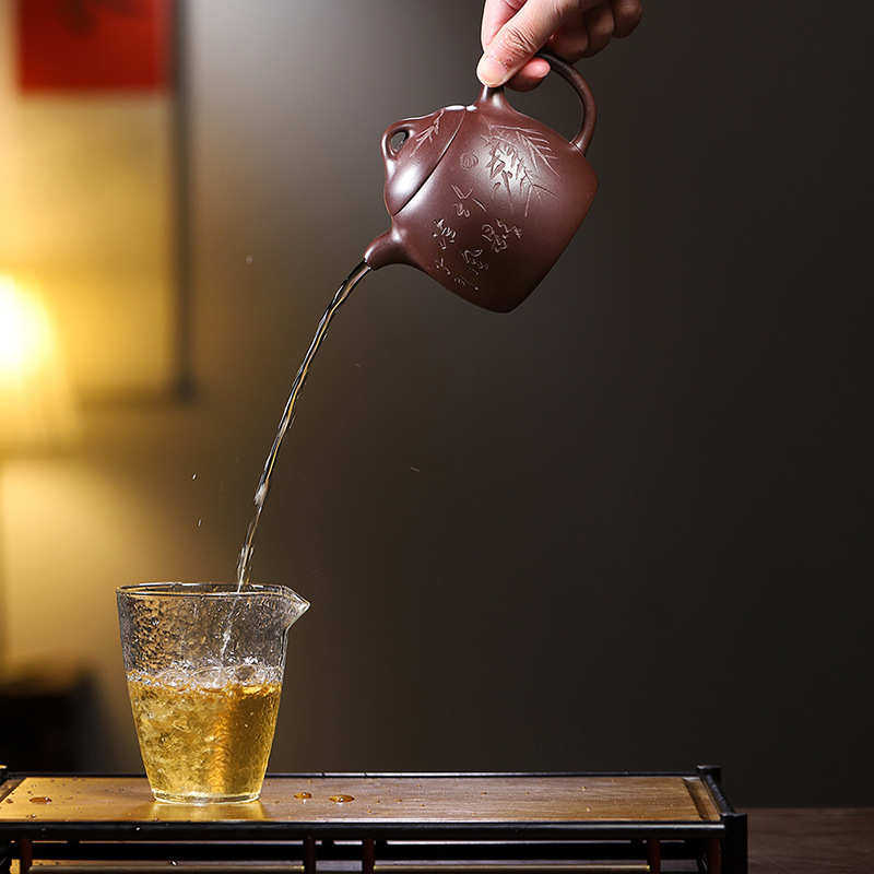 茶壶手工家用壶包紫砂壶竹影一件秦权批发紫邮功夫原矿宜兴茶具泥