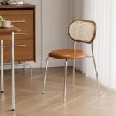北欧复古网红设计师家用中古风藤编椅现代简约实木不锈钢靠背椅子