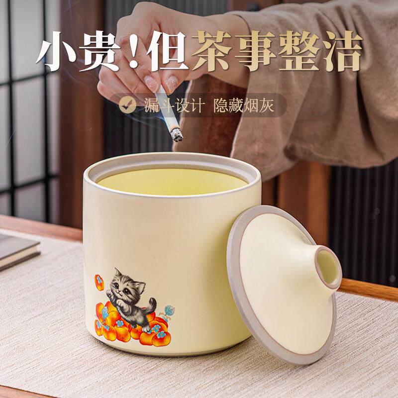 中式汝窑防飞灰烟灰缸茶渣缸茶桶废水桶建水缸创意茶道配件