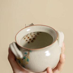 仿宋米黄汝窑萌猫手抓壶宝瓶壶防烫茶碗小盖碗轻奢复古陶瓷茶壶