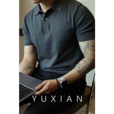 YUXIAN余 余闲 针织POLO衫纯色轻熟覆古通勤基础T恤纯棉男士短袖