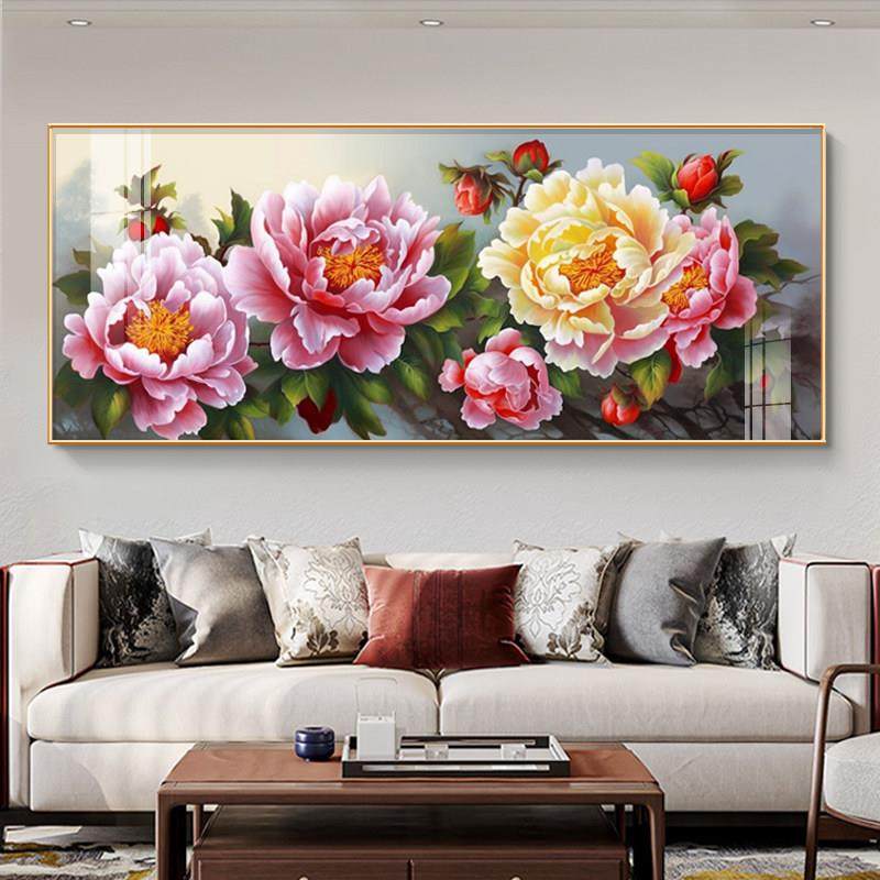 新中式牡丹图挂画客厅沙发背景墙装饰画花开富贵大幅高档晶瓷壁画,家居饰品,现代装饰画,淘宝优惠券,粉丝福利购,淘宝优惠卷