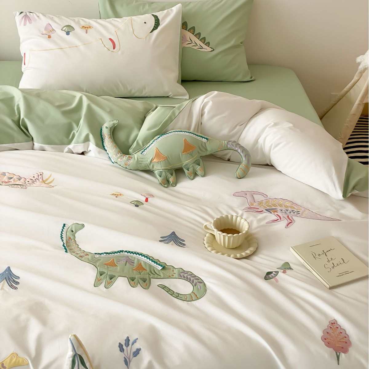 儿童刺绣三四风床全1恐龙件套棉卡通.8m可爱床单品被套澳棉