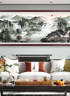 山水画客厅挂画聚宝盆国画办公室装饰画新中式沙发背景墙壁画靠山
