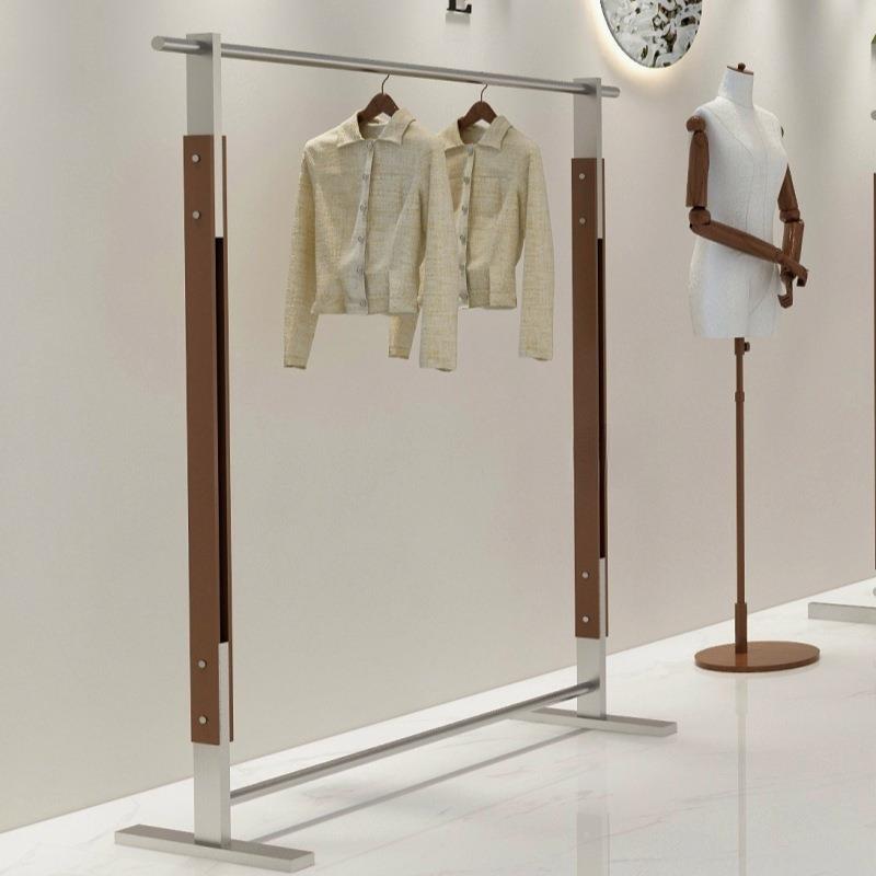 服装展示架落地衣架中岛陈列架胡桃色上墙货架不锈钢服装架