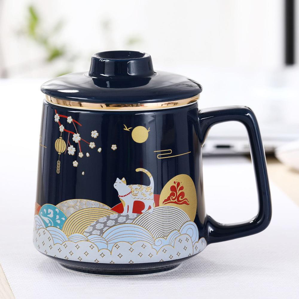 陶瓷过滤茶杯带盖个人专用办公室茶水分离泡茶杯子景德镇陶瓷水杯