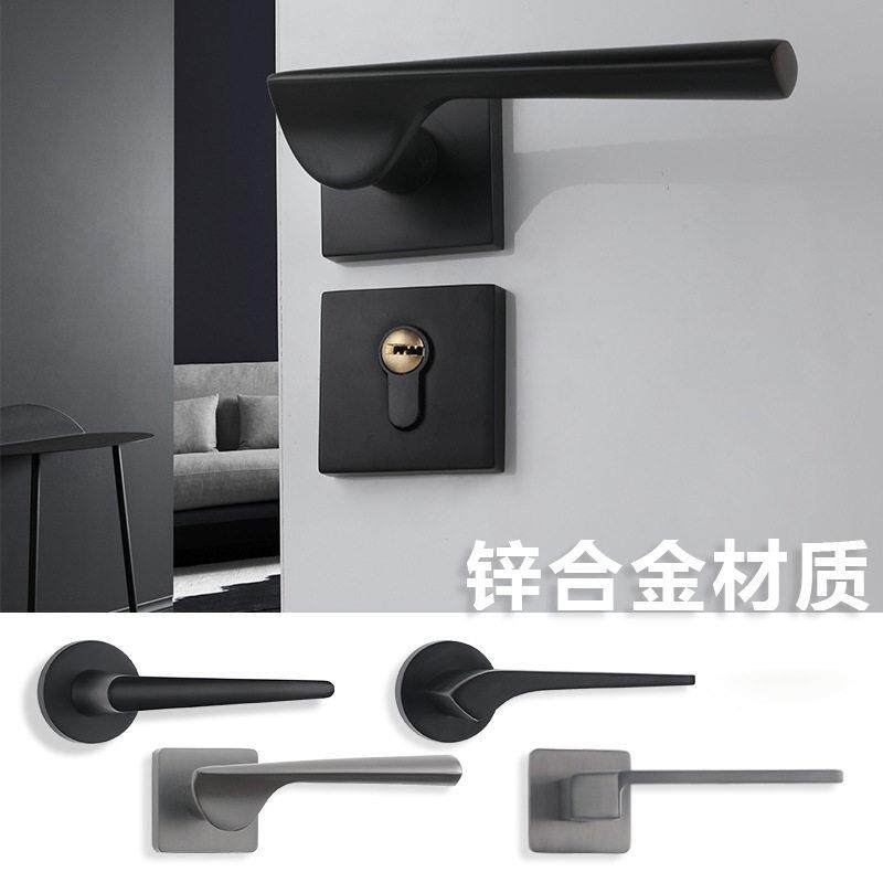 锌合金木门分体锁房门卧室把手磁吸门锁静音热卖58/72中心距170