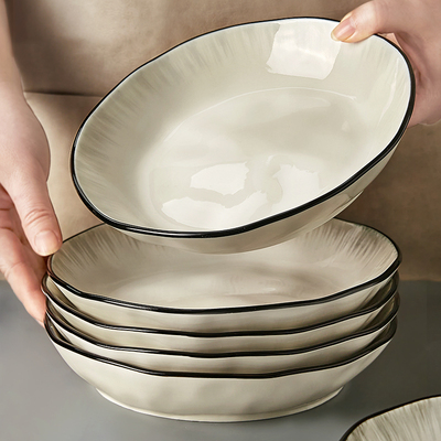 T^日式釉下彩盘子菜盘家用2024新款陶瓷碗碟餐具轻奢菜碟子深盘餐