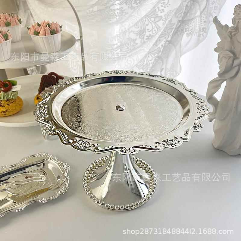 欧式金属蛋糕盘婚庆派对甜品台道具点心高脚盘水果盘家居装饰摆件